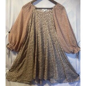 UMGEE Leopard Print Balloon Sleeve Boho Tunic/Dress Chiffon Flowy Babydoll S